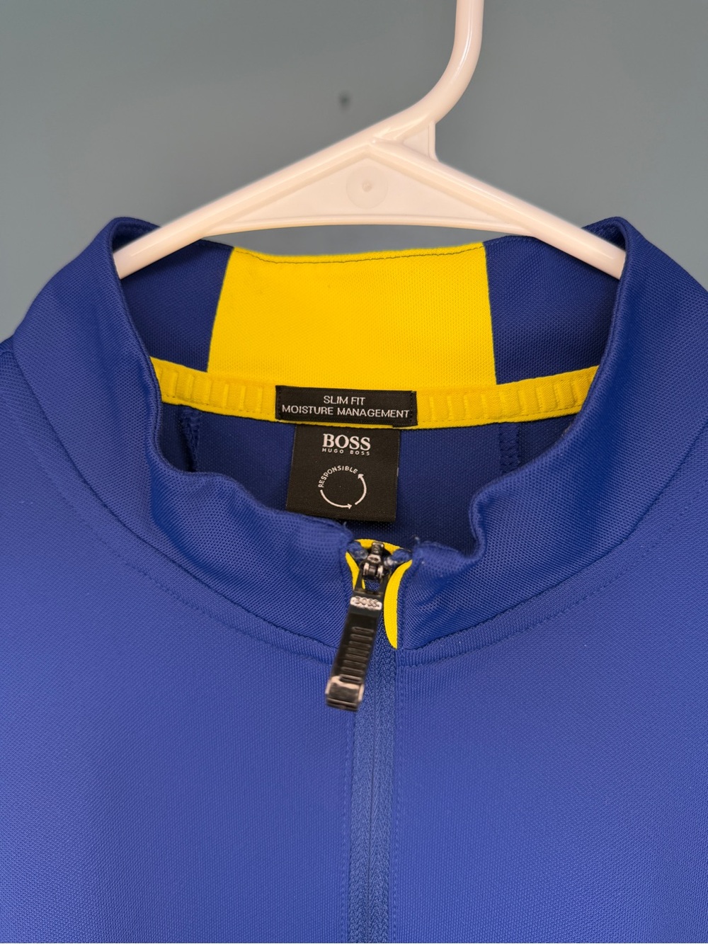 BOSS Hugo Boss Men’s Quarter Zip Pullover Blue Yellow - Picture 5 of 5